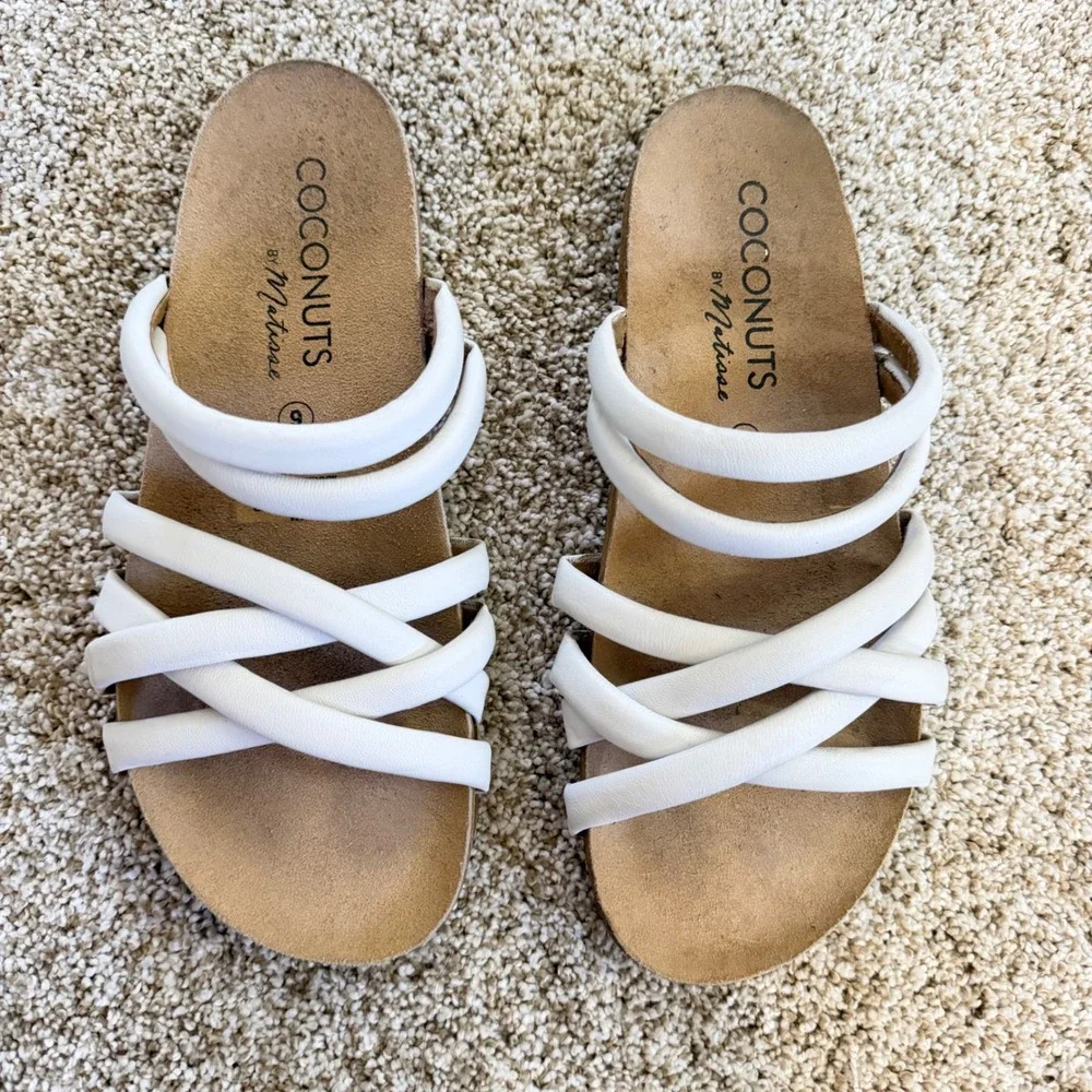 Coconuts by Matisse White Leather Multi Strap Slide Sandals Womens Size 9M - Picture 2 of 6